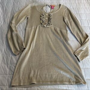 VTG Catch My Eye Y2K Sweater Dress Gold Metallic Size M holiday Christmas EUC